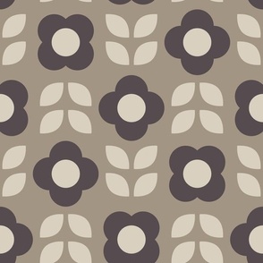 Simple Retro Geometric Flowers | Bone Beige, Khaki Brown, Purple-Brown-Gray | Floral