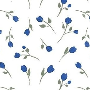 Little Blue and White Ditzy Painterly Floral Buds 5x5 inch (wallpaper 6x6)