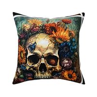 Sunflower Skulls 3 18x18 inch Panel Throw Pillow