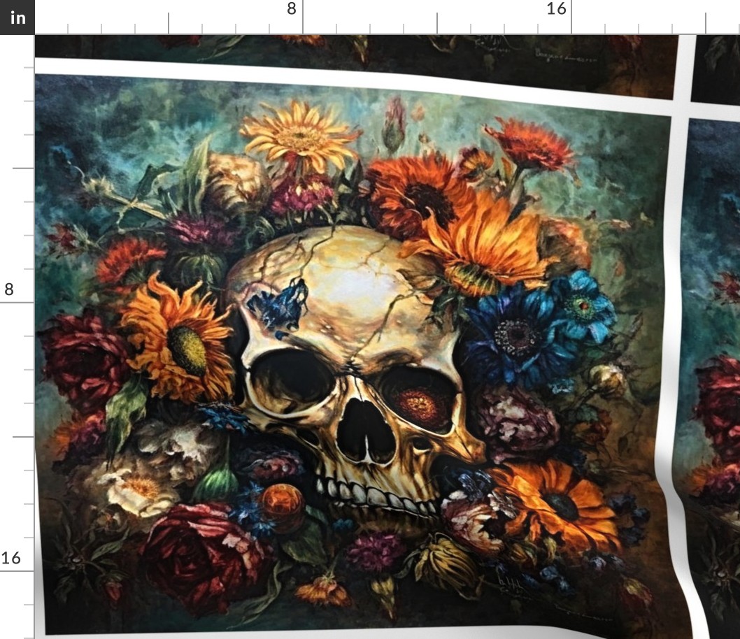 Sunflower Skulls 3 18x18 inch Panel Throw Pillow