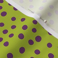 Purple polka dots on green normal scale