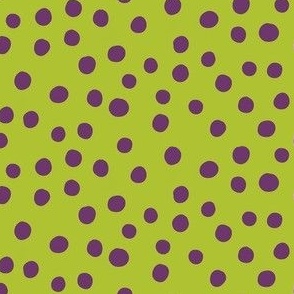 Purple polka dots on green normal scale