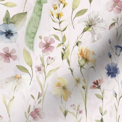 18" Lovely Wildflowers Meadow -  for home decor Baby Girl and nursery fabric perfect for kidsroom wallpaper,kids room - blush