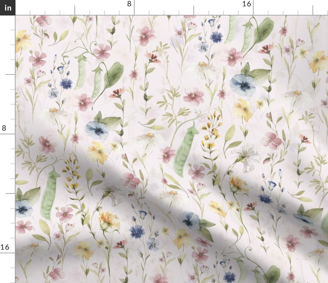 18" Lovely Wildflowers Meadow -  for home decor Baby Girl and nursery fabric perfect for kidsroom wallpaper,kids room - blush