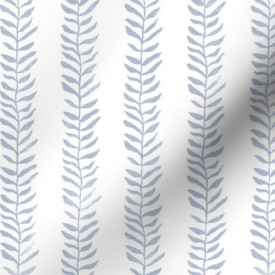 Botanical Block Print, Mineral Blue on White | Block printed leaf pattern fabric in soft blue on crisp white, rustic fabric, plant fabric, nature decor, blue and white.