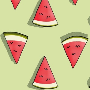 Watermelon slices sparse in lime green 24x24