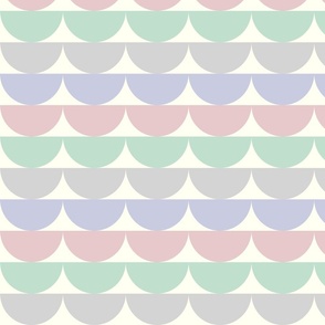 Geometric Half Circles Pattern On Cream In Pastel Pink, Blue, Green, Gray