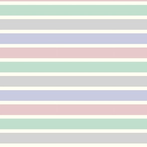 Geometric Striped Pattern On Cream In Pastel Pink, Blue, Green, Gray