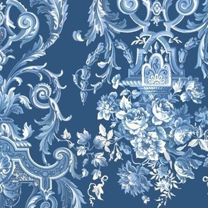 English Chinoiserie Floral Bouquet Navy and White Jumbo 24 x 30