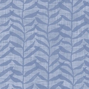 Leafy Block Print in Mineral Blue (xl scale) | Block printed leaf pattern fabric, soft blue, botanical block print fabric, leaves, nature decor, fresh plants print in pale blue.