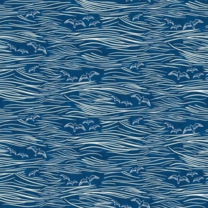Sea Gulls & Waves - Blue/White