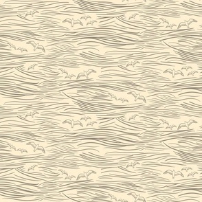 Sea Gulls & Waves - White/Taupe