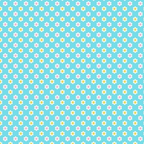 Retro Daisies - Pink, White & Yellow on Light Blue Extra Small