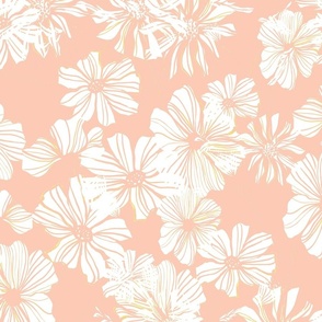 Daisies - LARGE, Flower Outline, White, Pink Floral