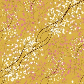 Cherry Blossoms Yellow table runner tablecloth napkin placemat dining pillow duvet cover throw blanket curtain drape upholstery cushion duvet cover wallpaper fabric living decor clothing shirt Fabric home decor kids by ara_designs
