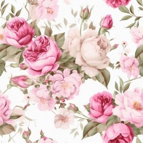 #8 Deep Pink n Cream Cabbage shabby Roses 