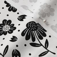 Coneflower Floral Black on White