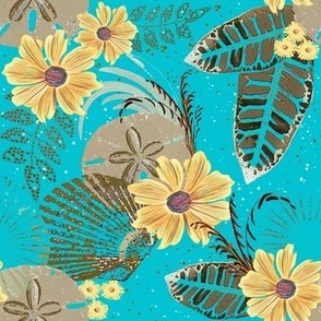 Beach Wilderness Floral in Teal_ Yellow_ and Brown