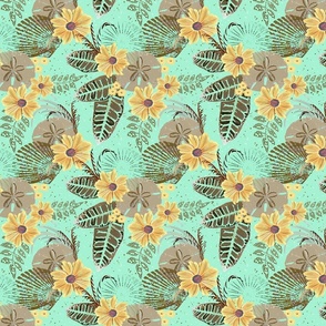 Beach Wilderness Floral in Light Green_ Yellow_ and Brown