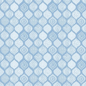 Multi-Patterned Hand-drawn Ikat Tiles in Pastel Blue and White
