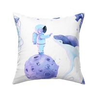 Watercolor Astronaut  Manta Ray Seahorse Jellyfish Dreams // Sea & Stars // JUMBO