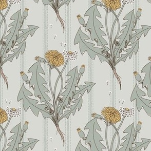 Dandelion Stripe | Sage Green | Small Scale | Botanical