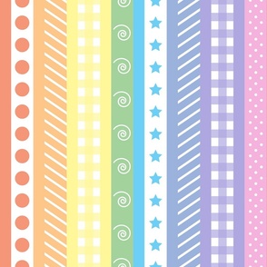 Pattern Clash - Bright Pastel Rainbow Polka Dot Gingham Washi Stripes - extra large vertical