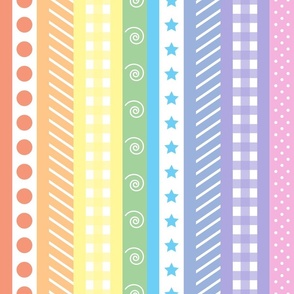 Pattern Clash - Bright Pastel Rainbow Polka Dot Gingham Washi - large vertical