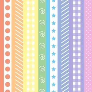 Pattern Clash - Bright Pastel Rainbow Polka Dot Gingham Washi Stripes - small vertical