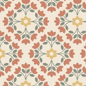 Tulip Motif | Rust and Gold | Large Scale for Wallpaper and Home Decor
