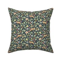 Harvest Time Foxes with Fruit and Flowers - Dark Green