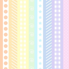 Pastel Rainbow Polka Dot Gingham Washi Stripes - extra large vertical