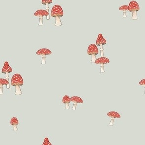 Harvest Time Mushrooms, Hand Drawn on Mint Background