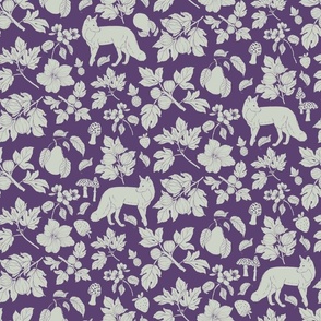 Harvest Time Foxes Silhouette in Mint and Purple
