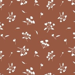 Ditsy Floral Silhouette on Rusty Red