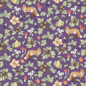 Harvest Time Collection Hero Foxes and Floral on Purple Background