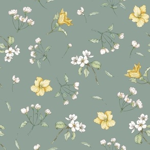 Florals and Blossoms on Sage Green