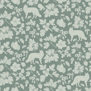 Harvest Time Foxes Silhouette in Mint and Sage