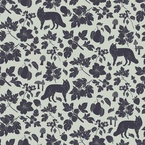 Harvest Time Foxes Silhouette in Navy and Mint
