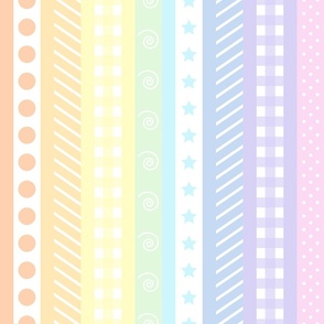 Pastel Rainbow Polka Dot Gingham Washi Stripes - large vertical