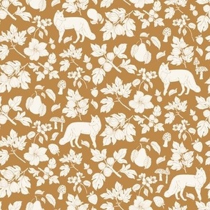 Harvest Time Foxes Silhouette in Mustard and cream