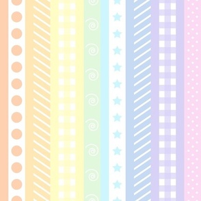 Pastel Rainbow Polka Dot Gingham Washi Stripes - medium vertical