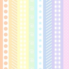 Pastel Rainbow Polka Dot Gingham Washi Stripes - small vertical