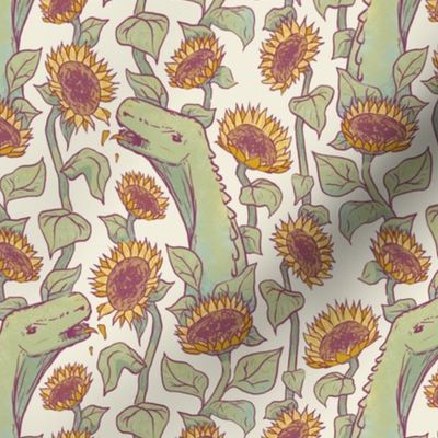 Sauropods in the Sunflowers, ivory, small