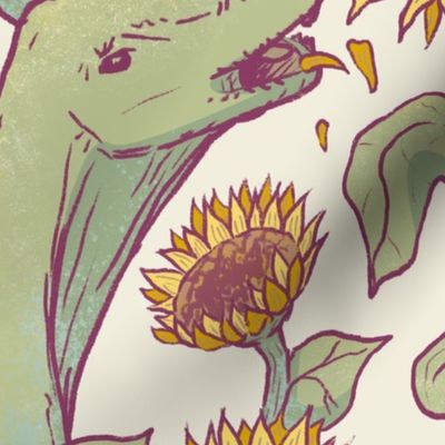 Sauropods in the Sunflowers, ivory, jumbo