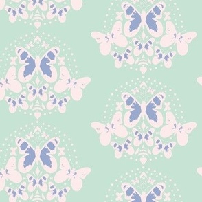 Butterfly Damask - Mint Green & Serenity Blue