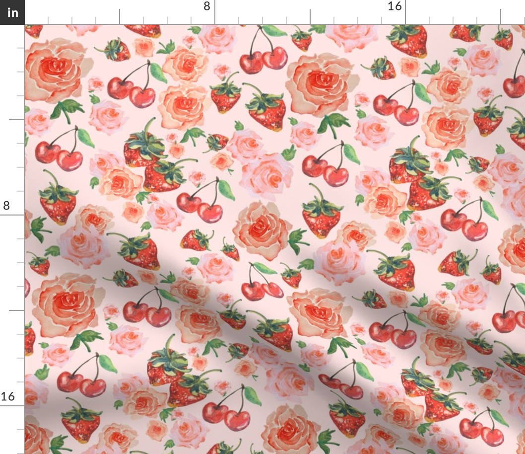 Coquette Aesthetic Watercolor Strawberry Cherry Rose Floral  Dollette Aesthetic Lolita