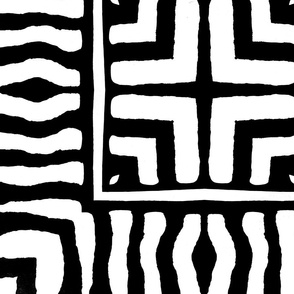 Black And White Organic Shapes Tribal Mudcloth Pattern 