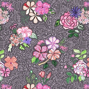 (medium) abstract bouquet doodle mishmash pattern grey