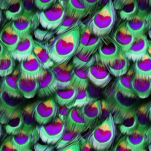 PURPLE GREEN COLORFUL PEACOCK FEATHERS 5 FLWRHT